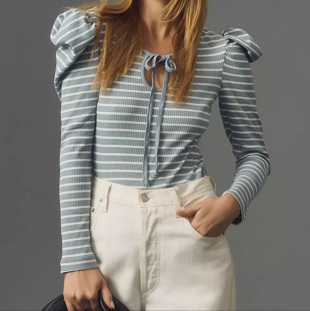 1X NWT Anthropologie Porridge Striped Puff Sleeve Top $68
